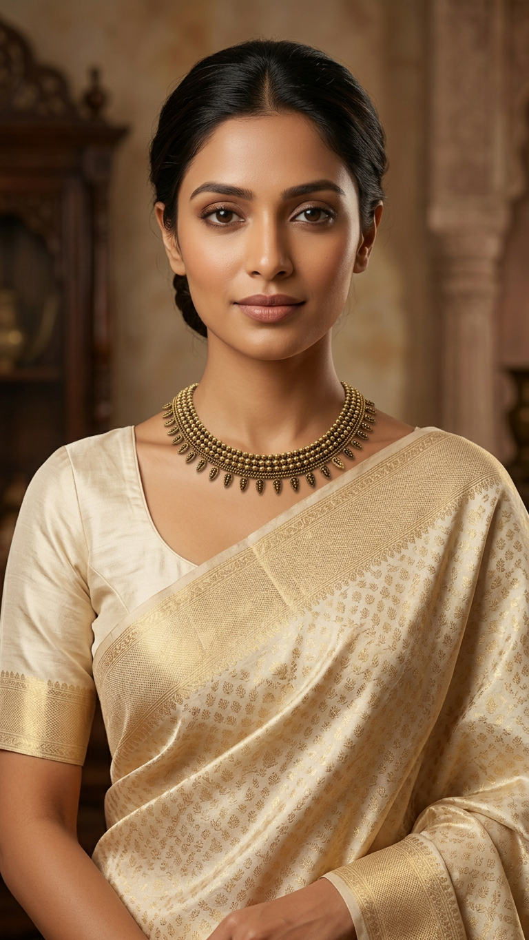 Classic Antique Gold Beaded Leaf Motif Choker