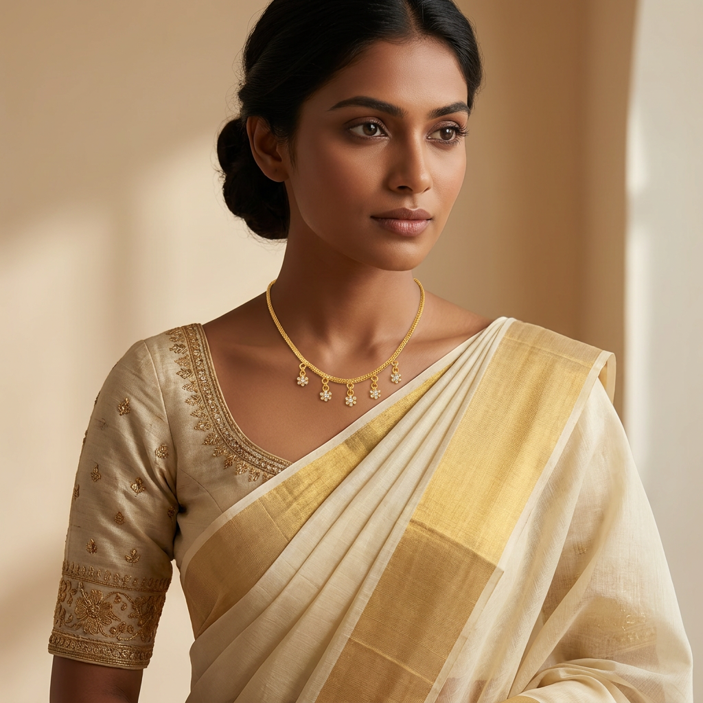 Mallika White Zircon Floral Cluster Gold Necklace