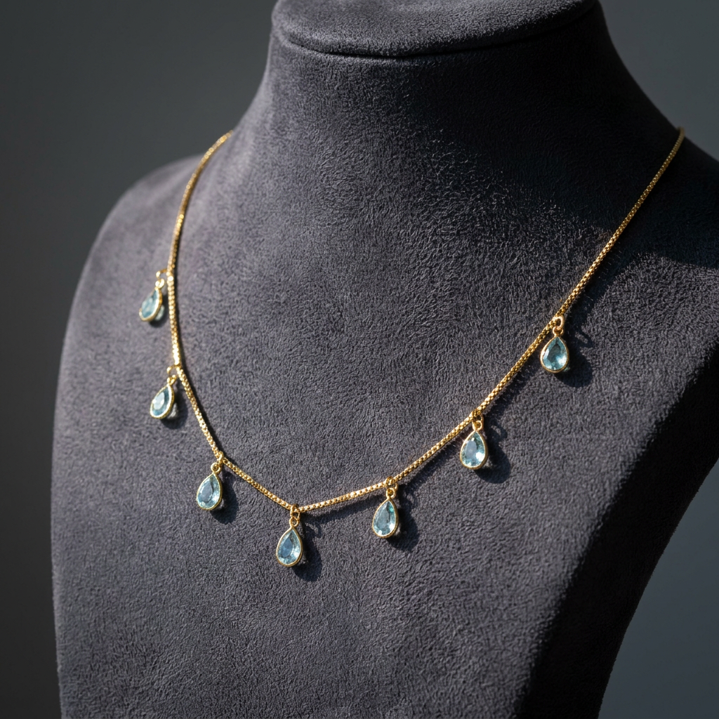 Neelambari Aquamarine Teardrop Gold Necklace