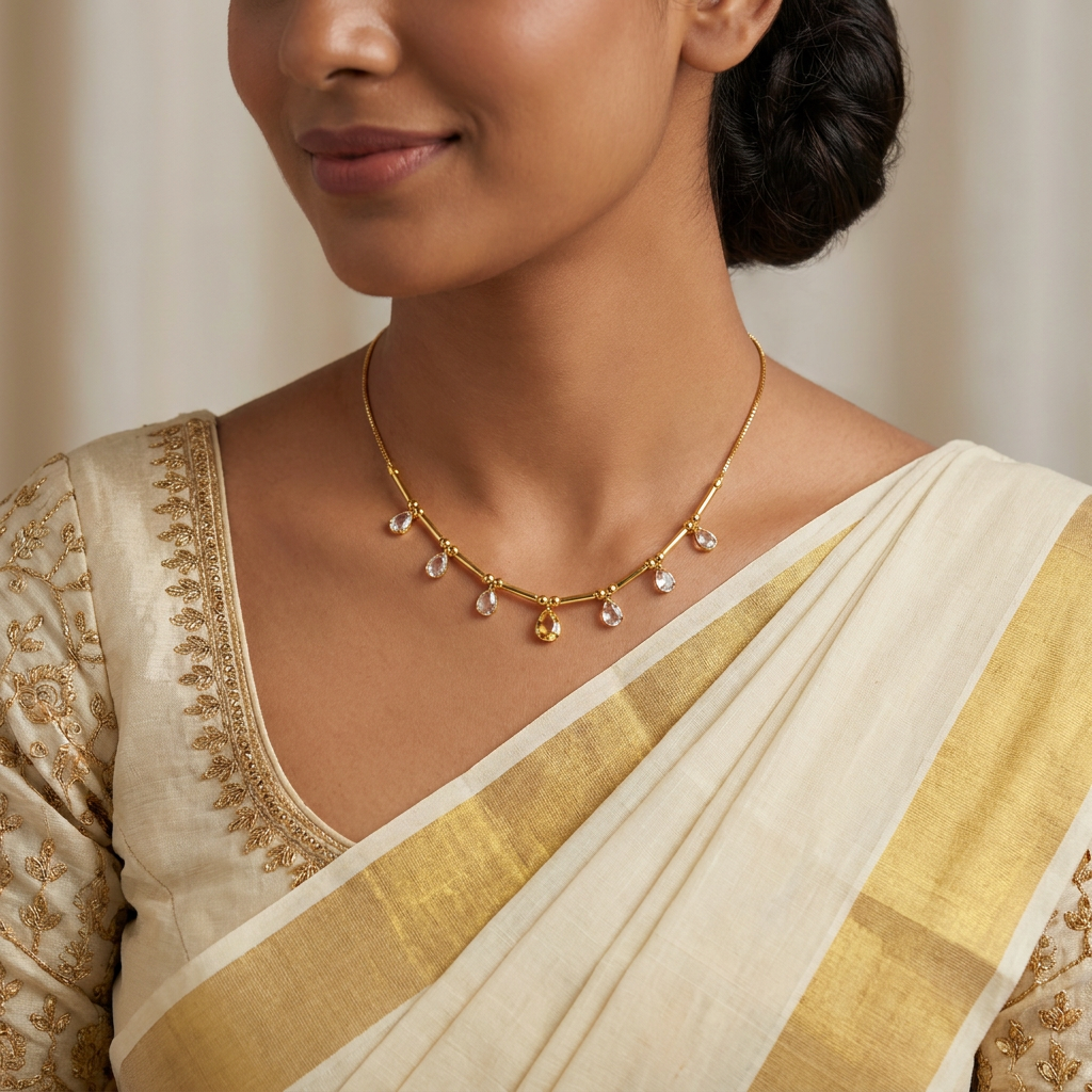 Swarna Bindu Topaz & Crystal Teardrop Gold Choker Necklace