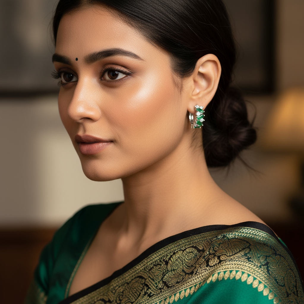 Contemporary Gold Plated Green Zirconia Crystal Earrings