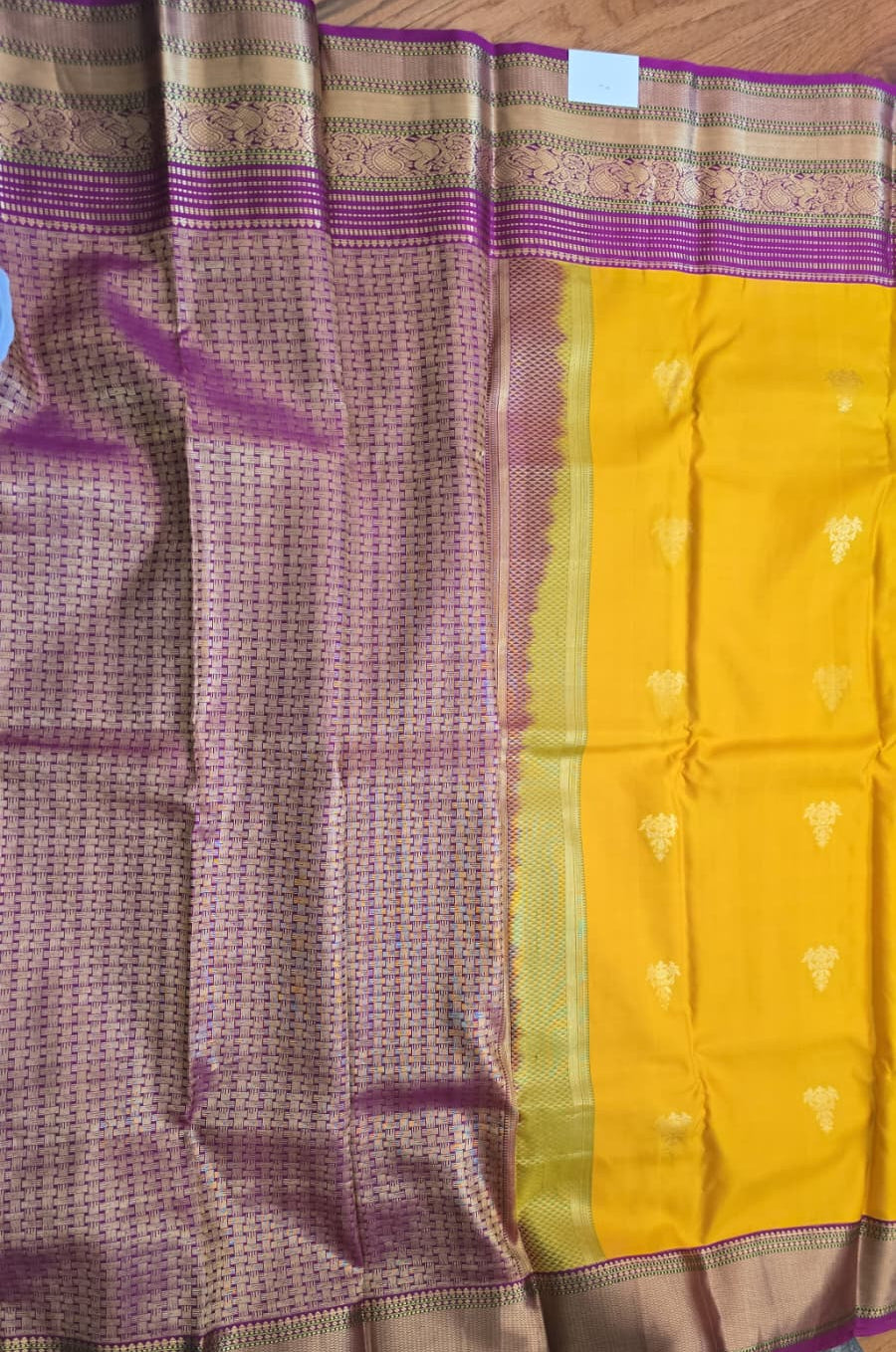 Mango Yellow & Pink Pure Kanchipuram Silk Mark Saree