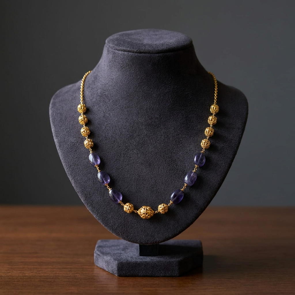 Mandakini Royal Amethyst & Filigree Gold Station Mala
