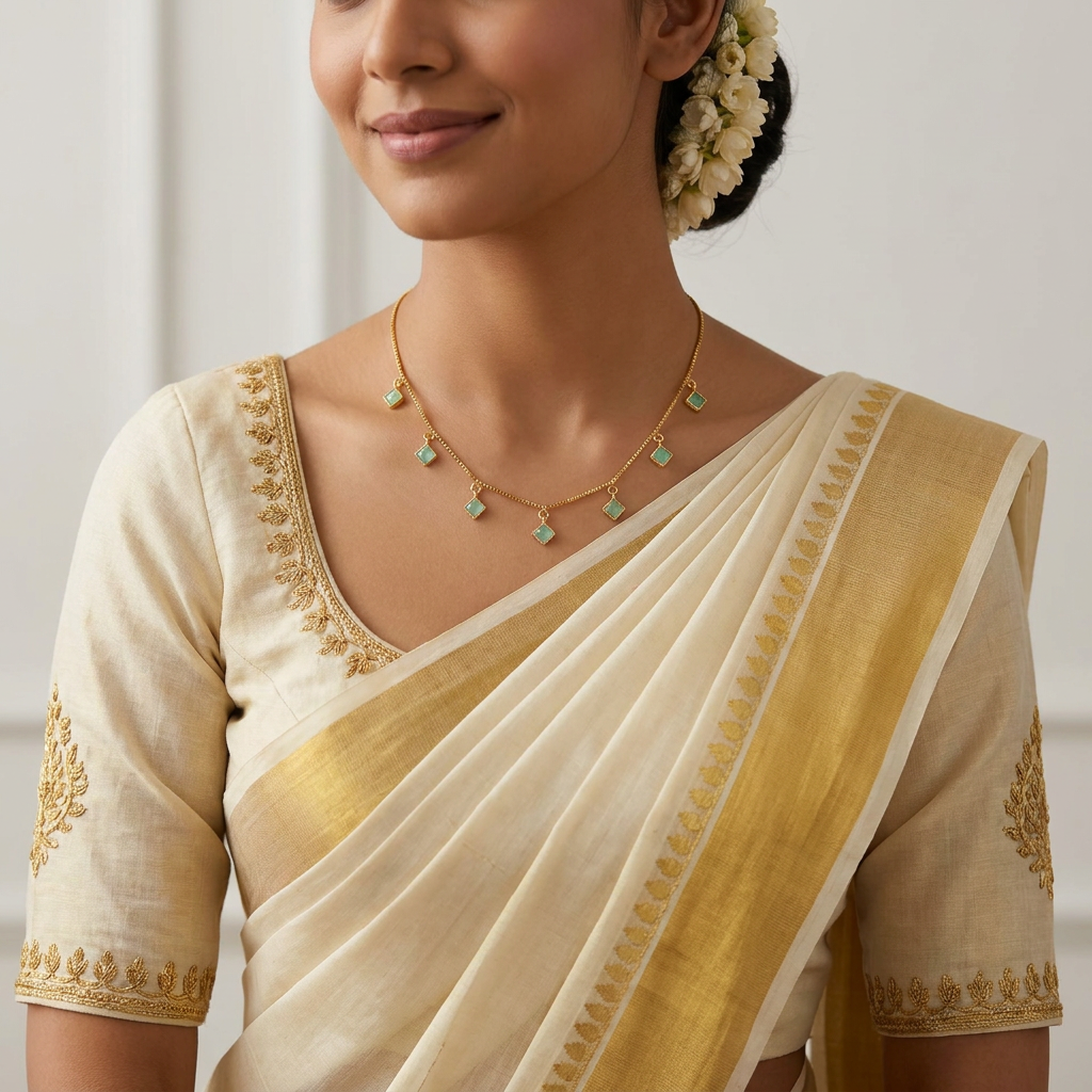 Harini Mint Green Geometric Gold Necklace