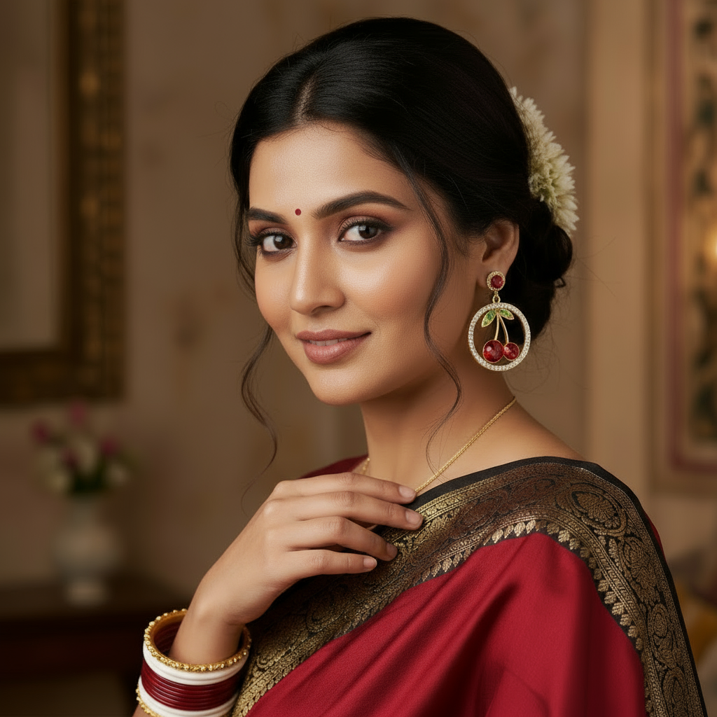 Contemporary Red Ruby Cherry Earrings