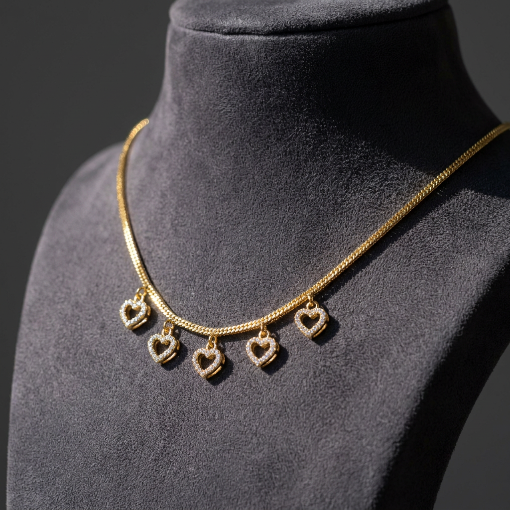 Dainty Gold & AD Pavé Heart Charm Station Necklace