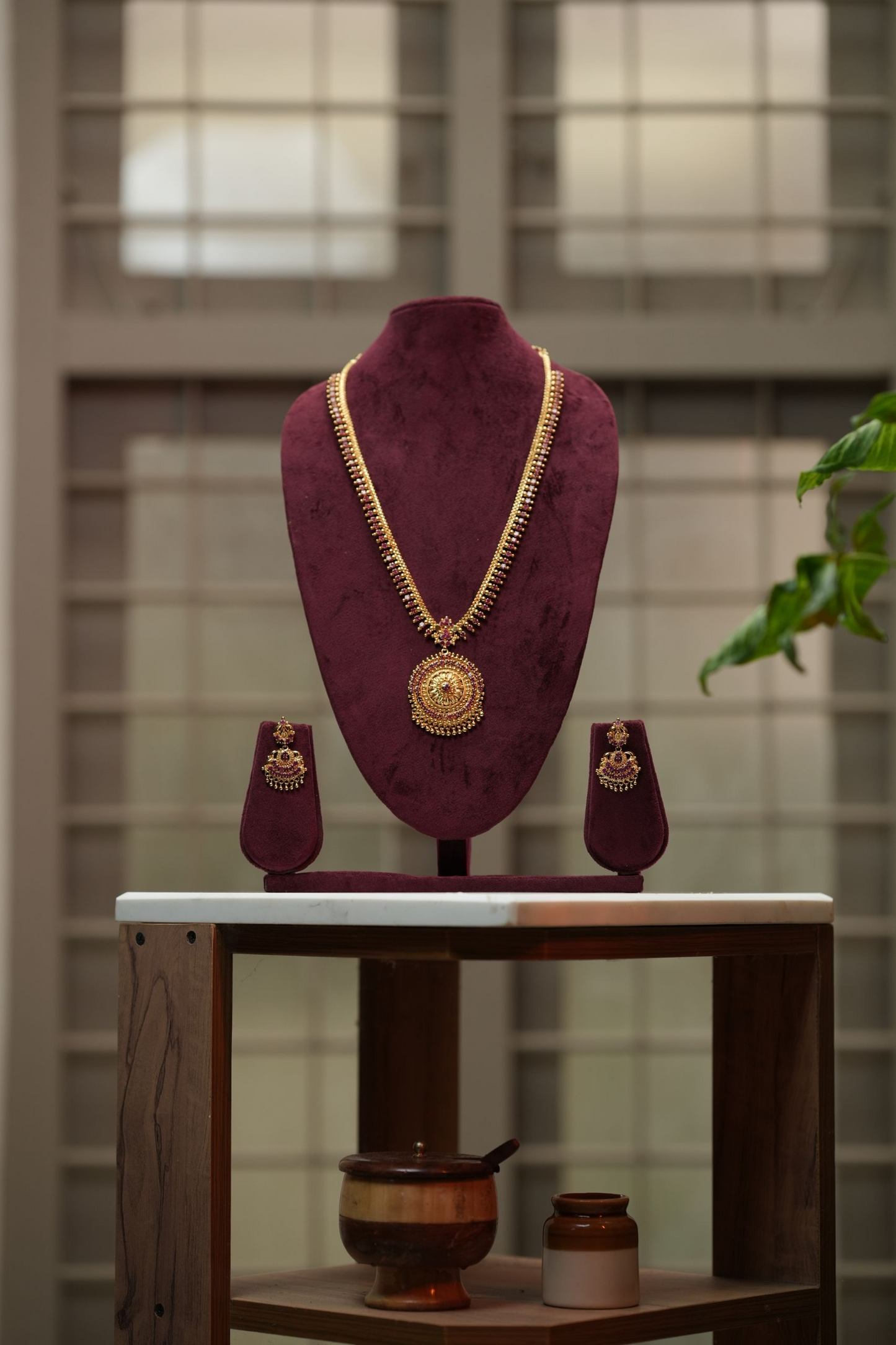 Gold Plated Ruby Pendant Necklace set