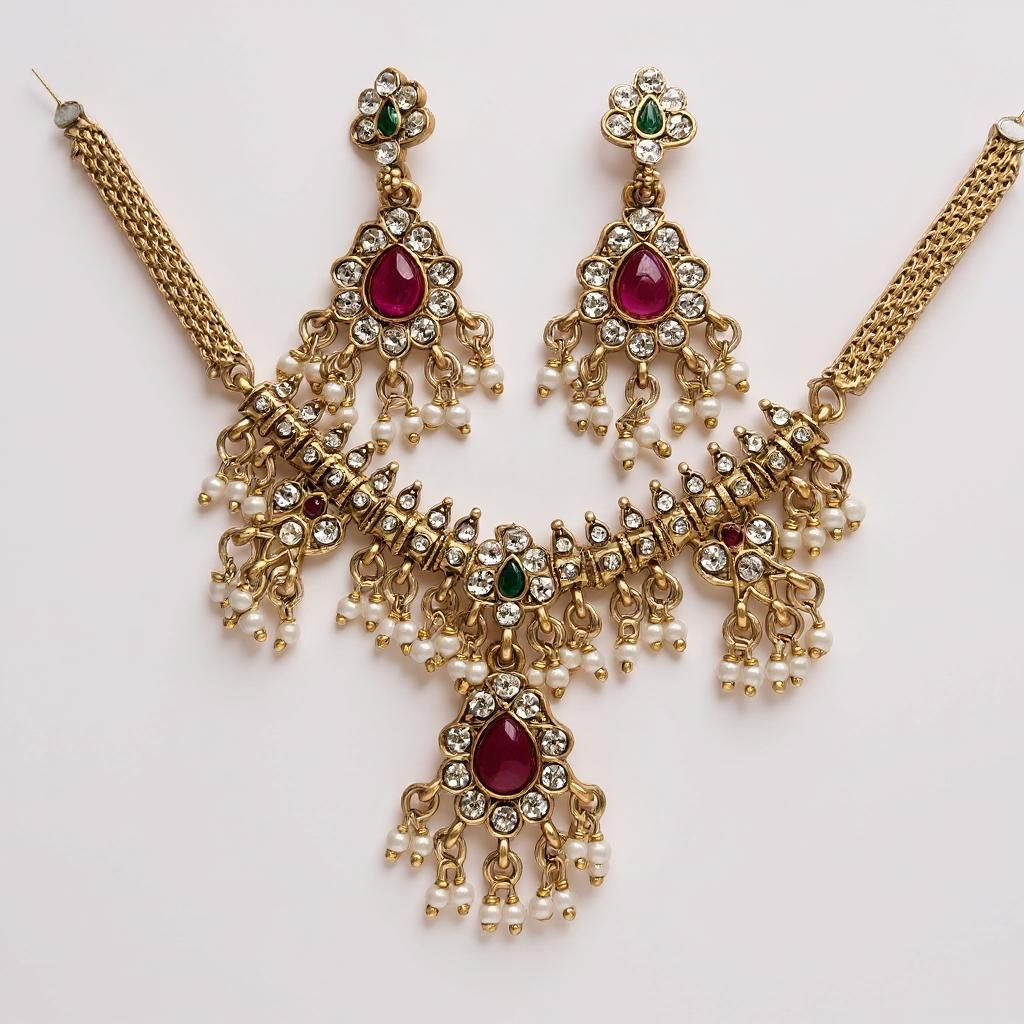 Regal Ruby Drop Kundan Necklace Set