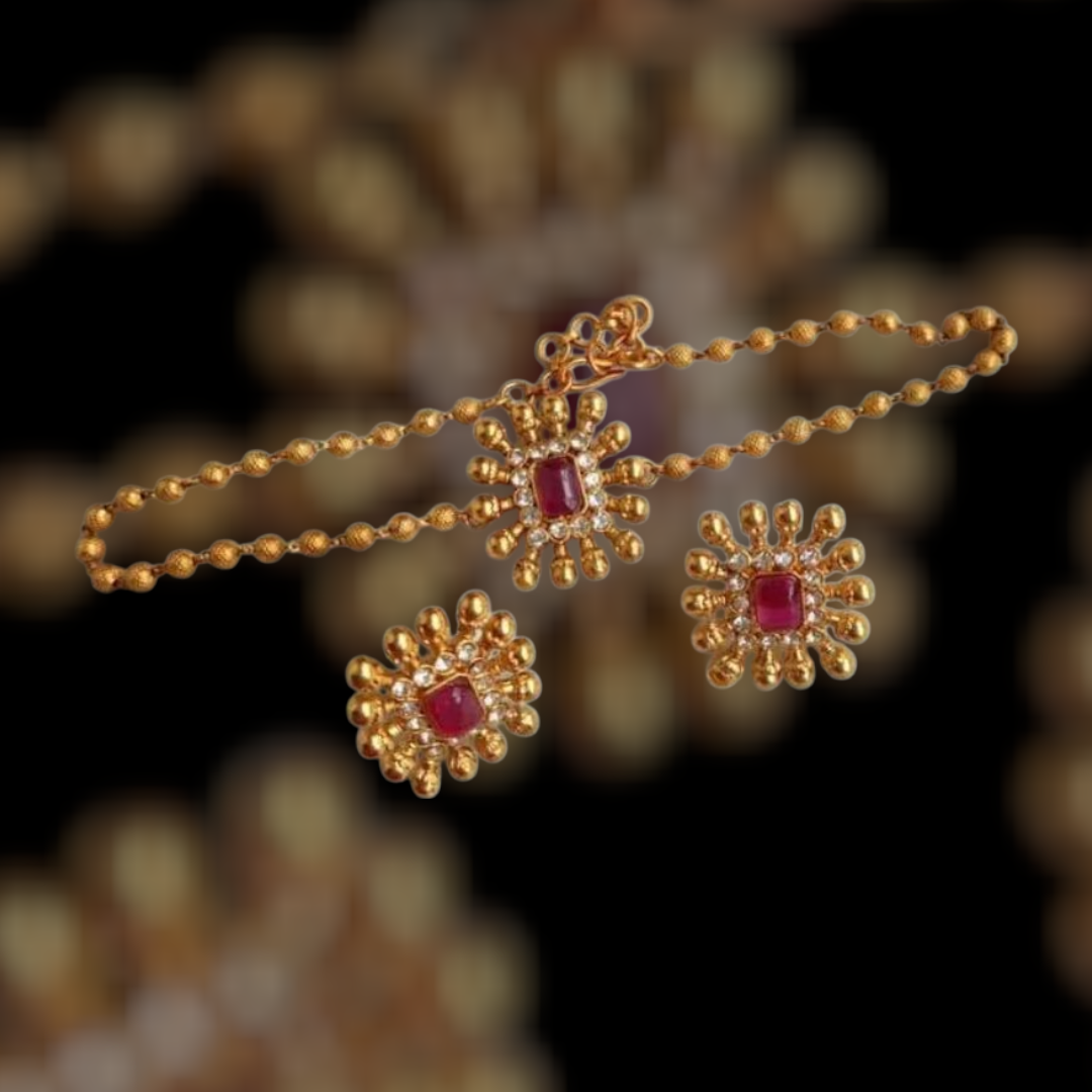 Golden Beads and Crystal Style Necklace Set