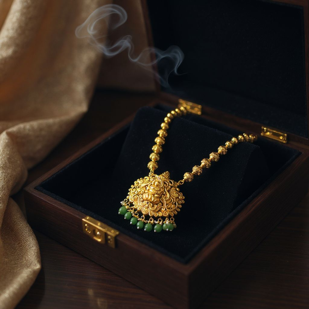 Temple design Lakshmi pendant necklace set