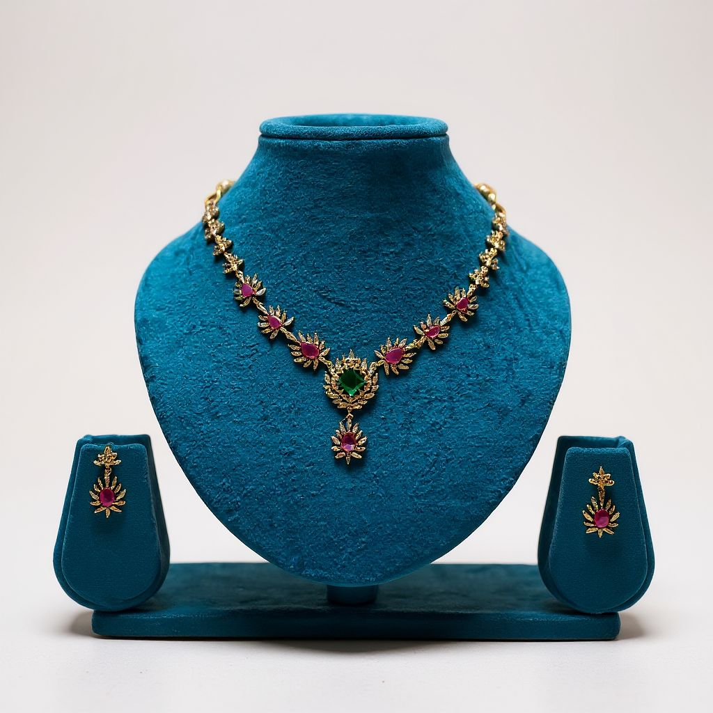 Emerald and Ruby AD Necklace Set