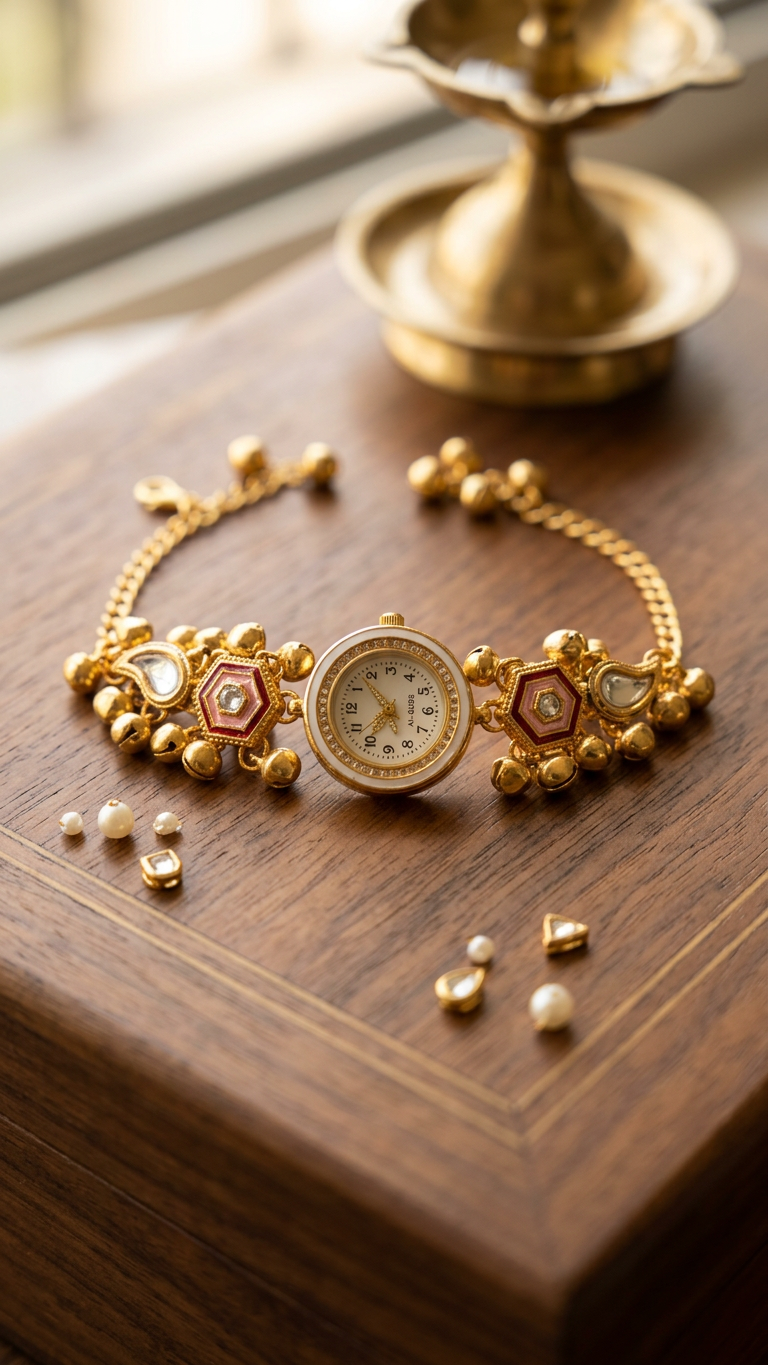 Kashmiri Kundan Jewelry Bracelet Watch