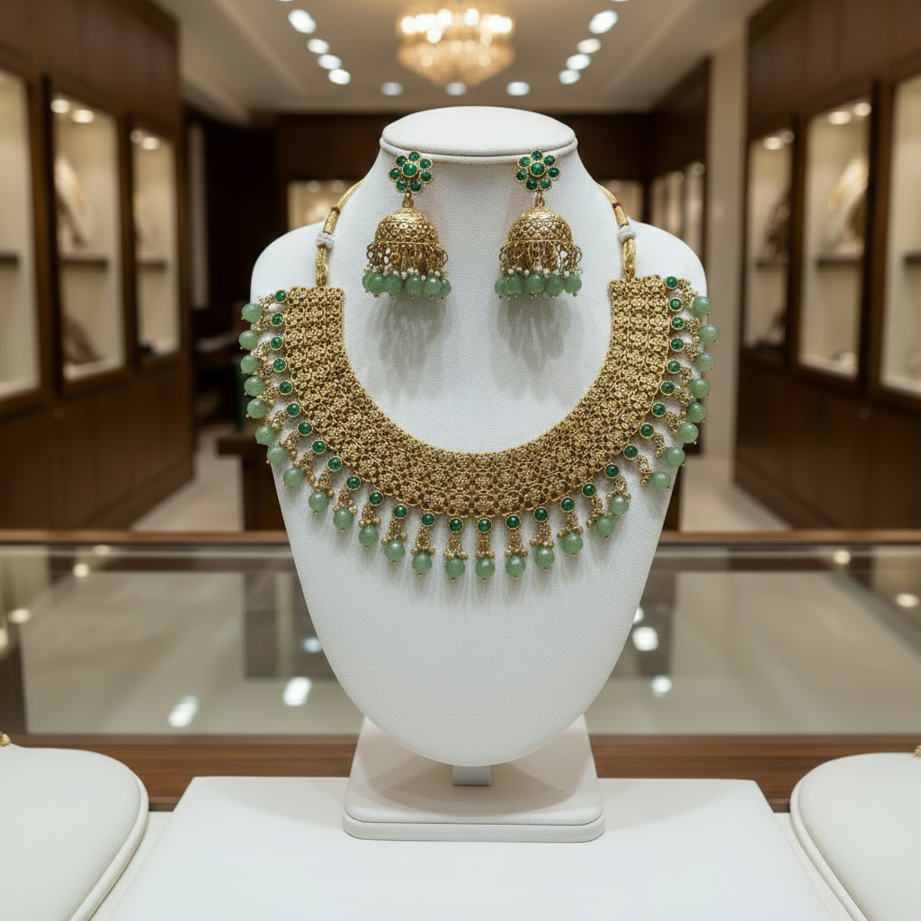 Necklace set with Green Beads