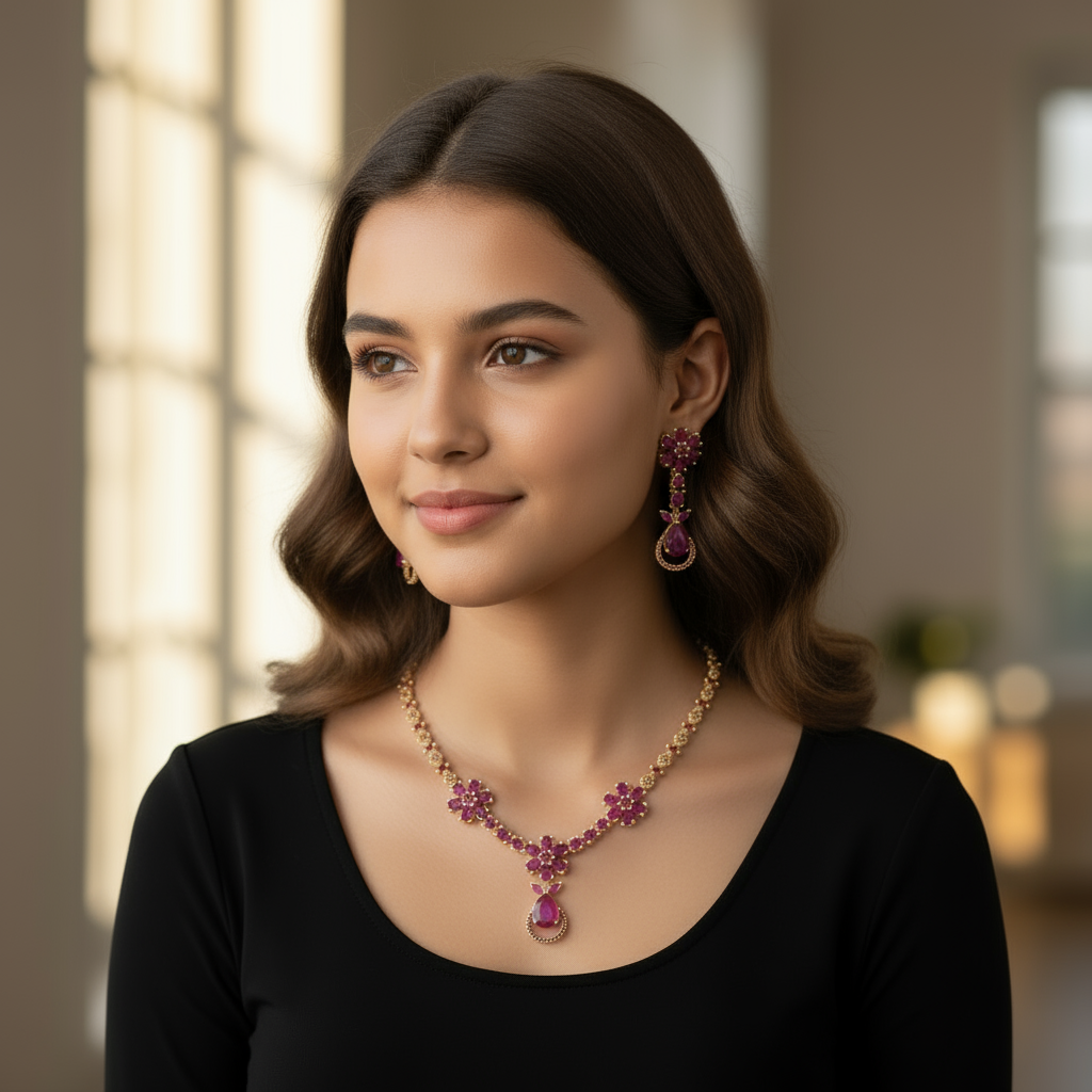 Gold Plated Ruby Necklace Set