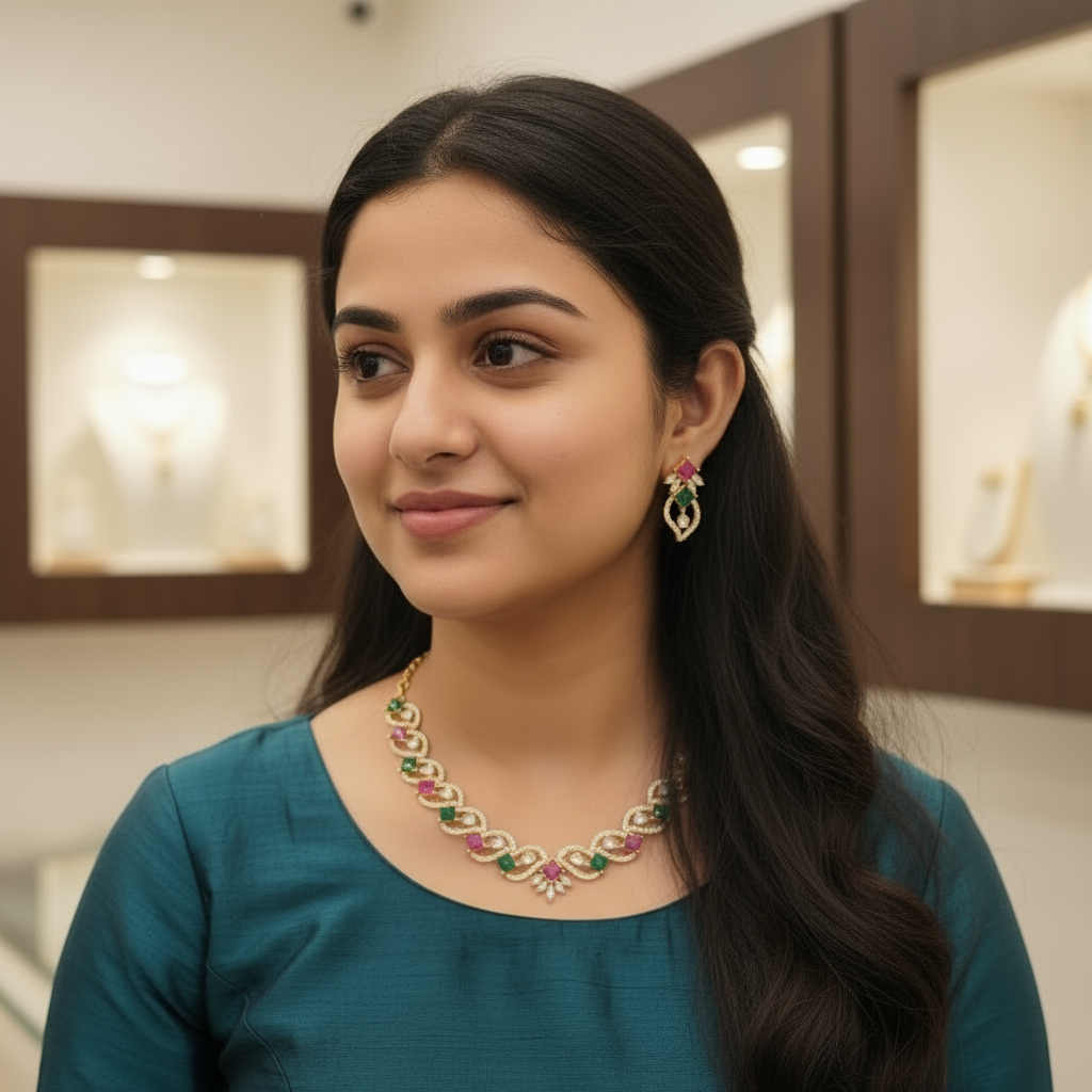 Gold Plated AD Necklace Set