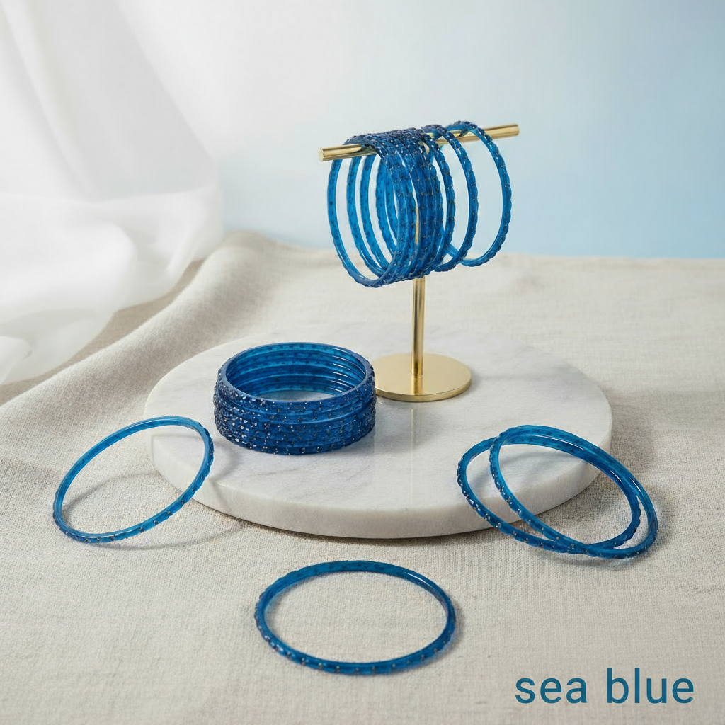 Raindrop Bangles - Sea Blue (Set of 12)