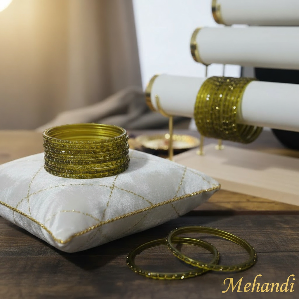 Raindrop Bangles - Mehandi (Set of 12)