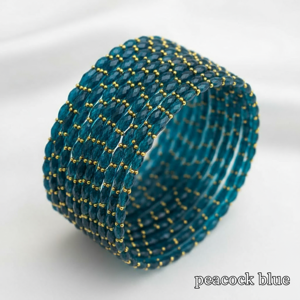 Raindrop Bangles - Peacock Blue(Set of 12)