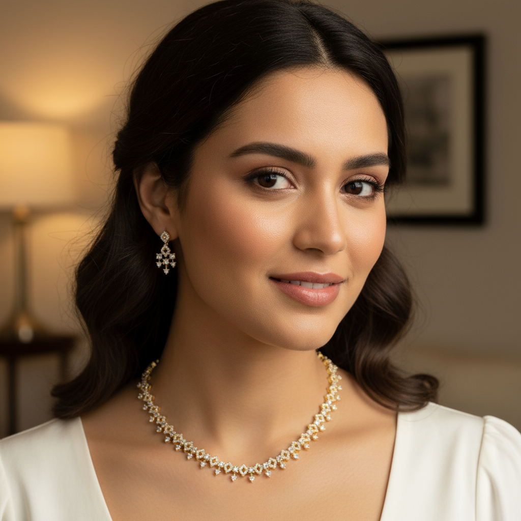 Gold Plated AD Stone Necklace set