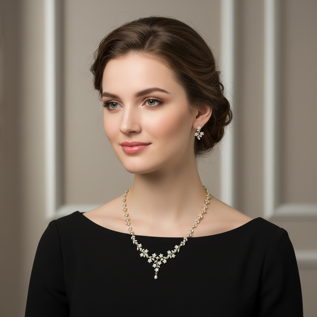Gold Plated AD Stone Necklace set