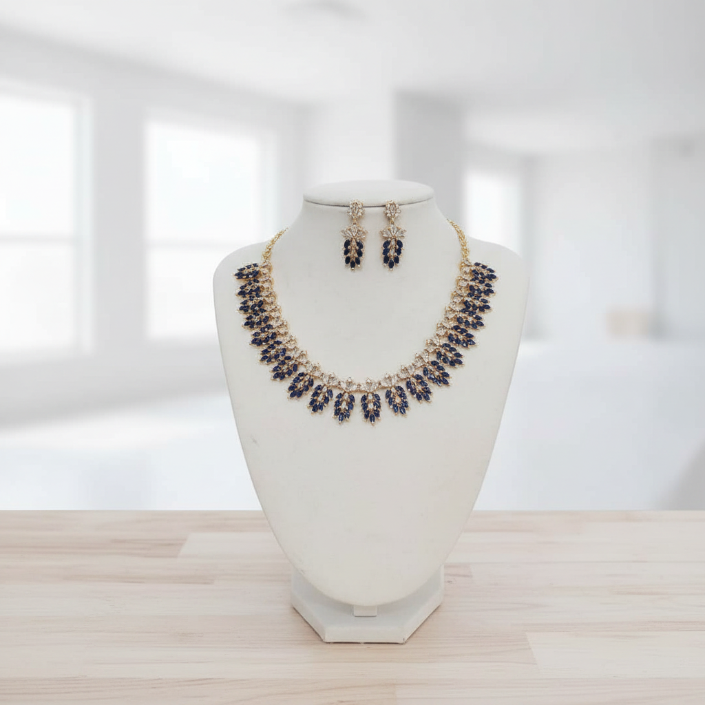 Gold Plated Blue AD Necklace set