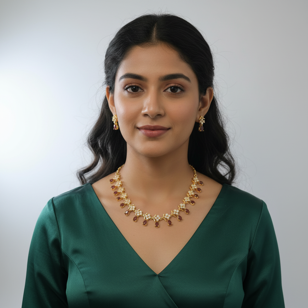 Gold Plated Sand Stone Necklace set