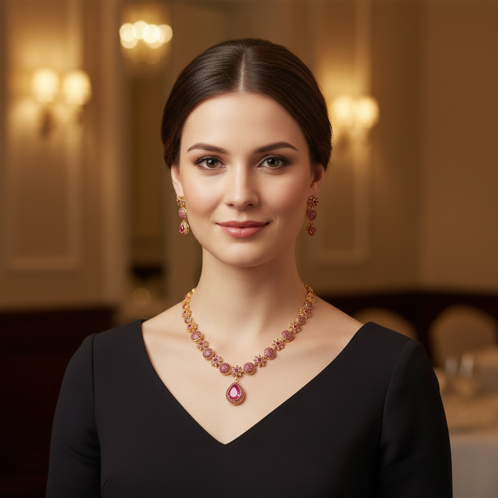 Gold Plated Ruby Necklace set