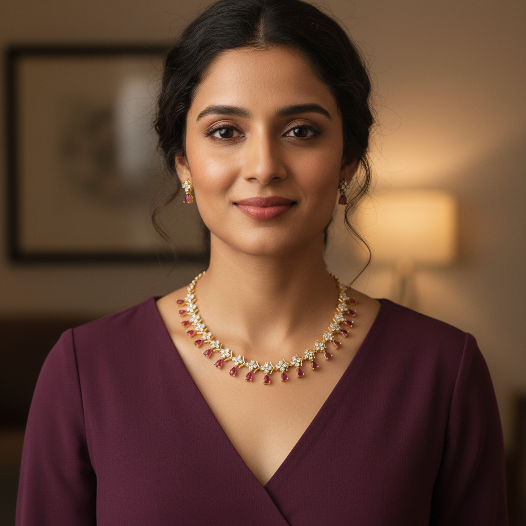 Gold Plated Ruby Necklace set