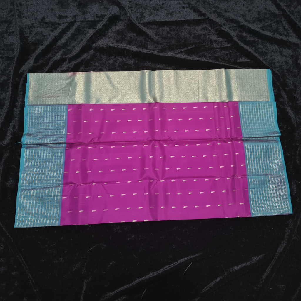 Magenta–Teal Kanchipuram Silk Saree with Antique Gold Zari
