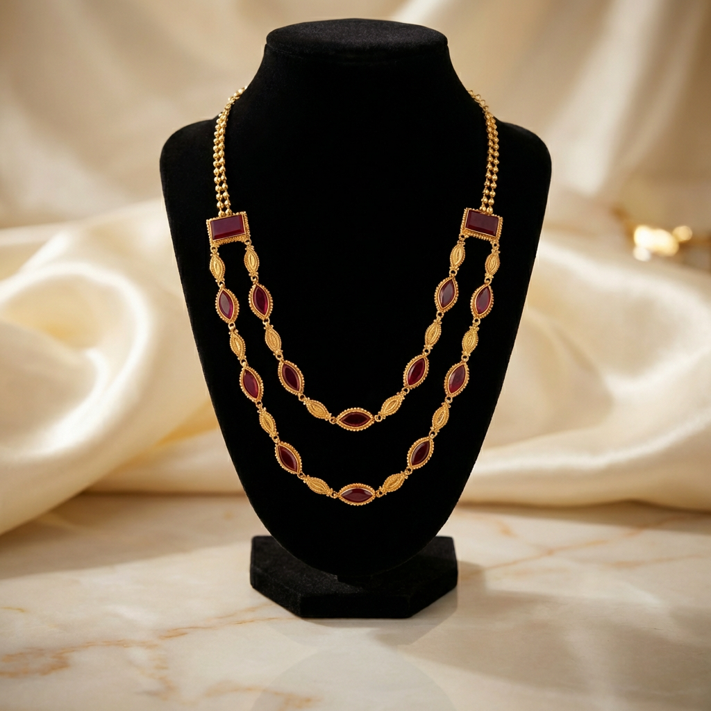 Gold plated Layered Long Necklace (20 inch)