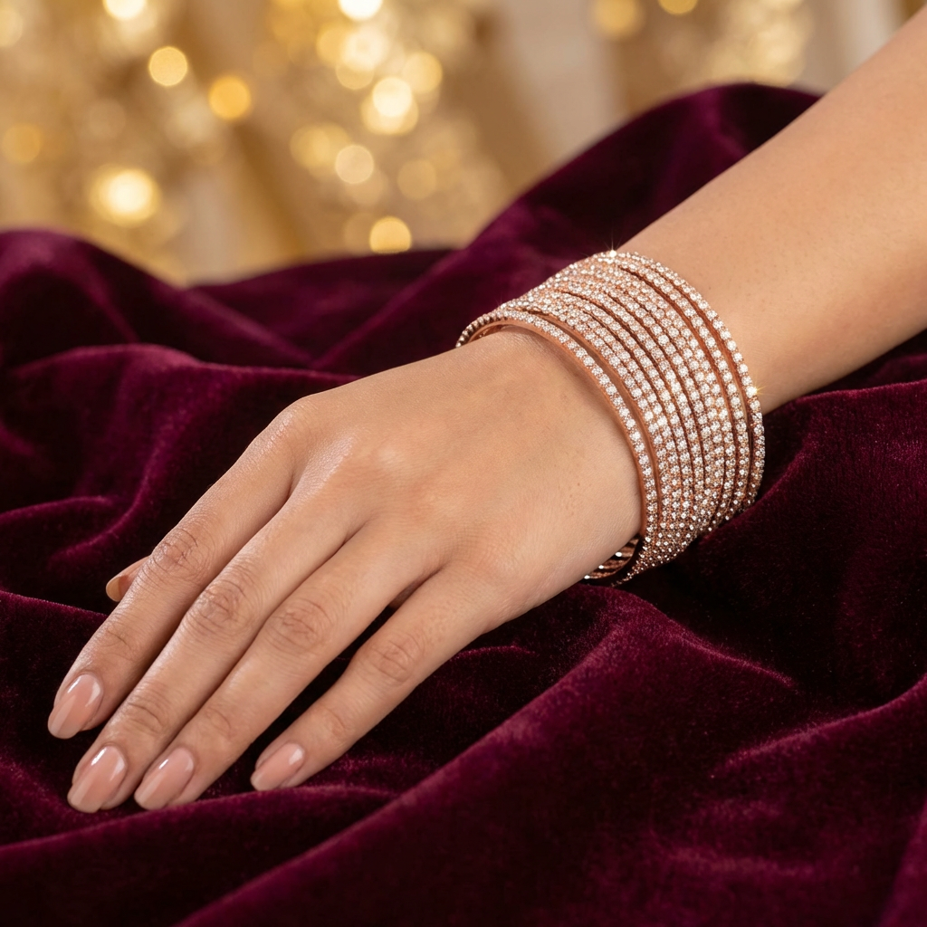 Rose Gold cubic zirconia Gold bangles set of 12