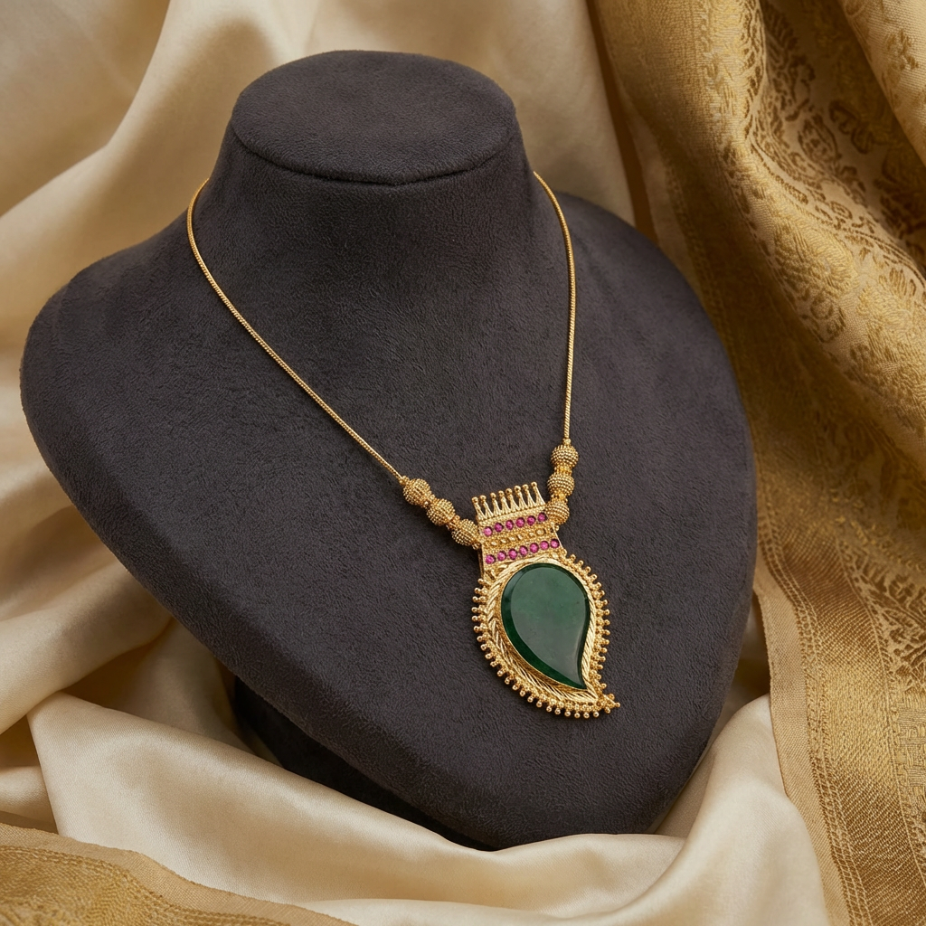 Gold plated Green Palaka Pendant Necklace
