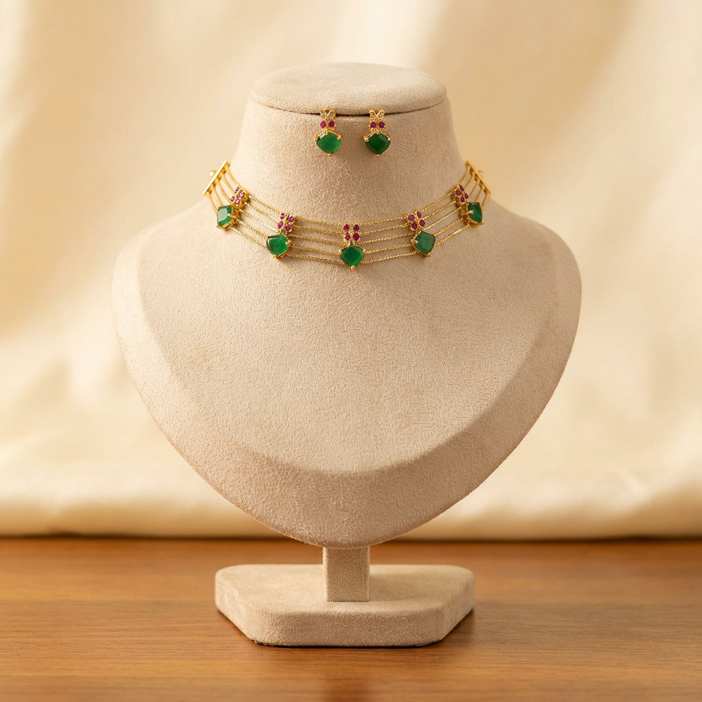 Gold plated palaka choker Necklace set