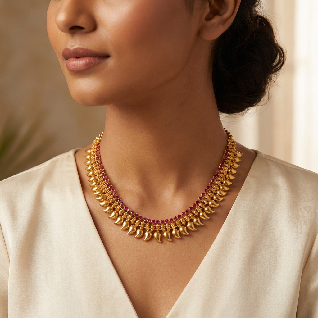 Gold plated Manga Maala with Ruby stones (10 inch)