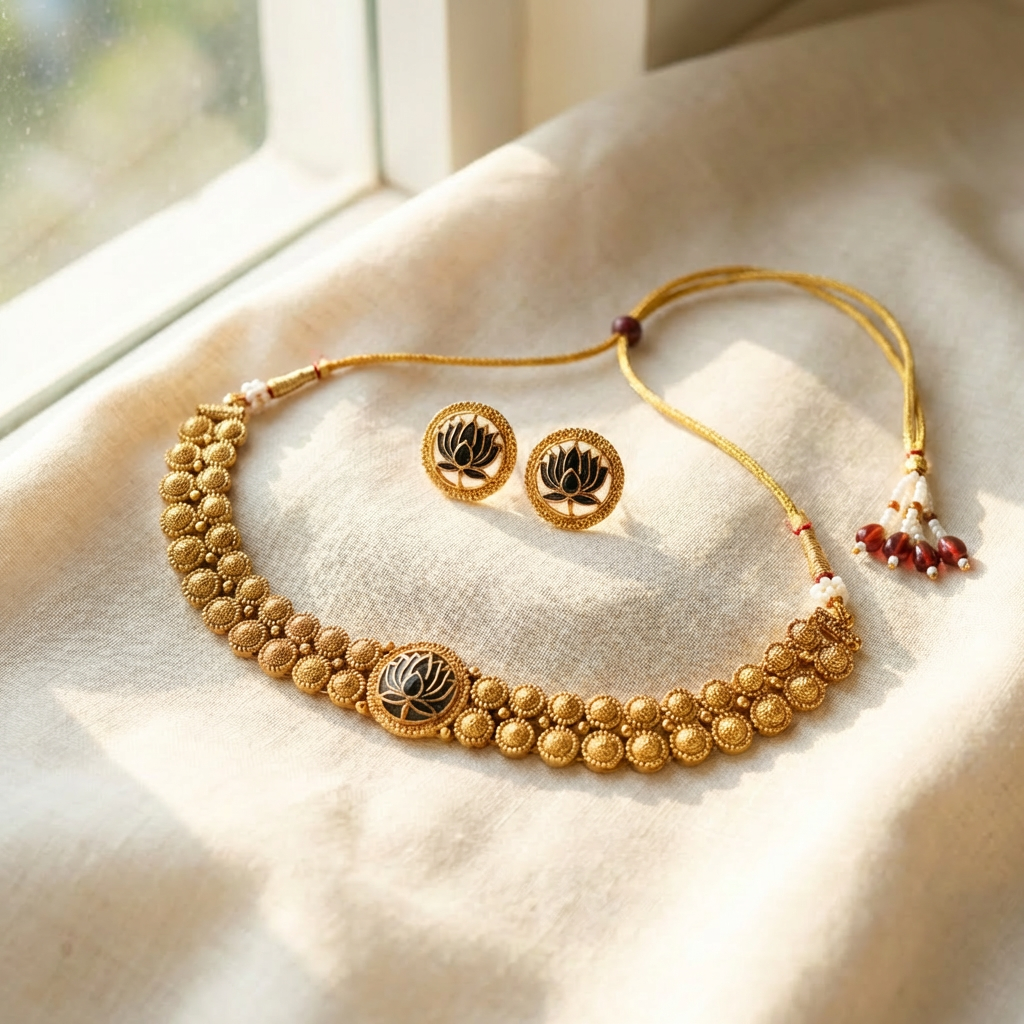Lotus Pendant Choker set