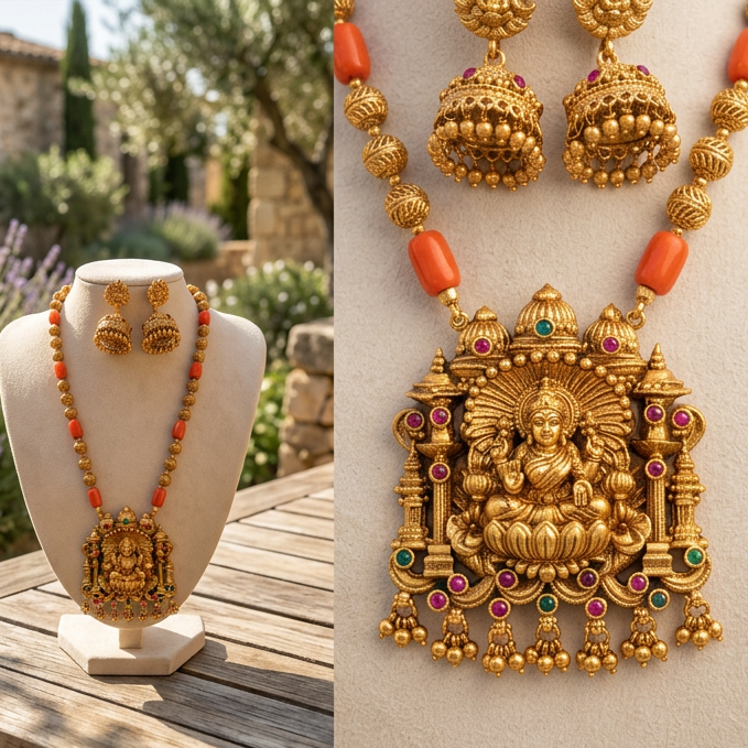 Lakshmi Pendant short necklace set(16 inch)