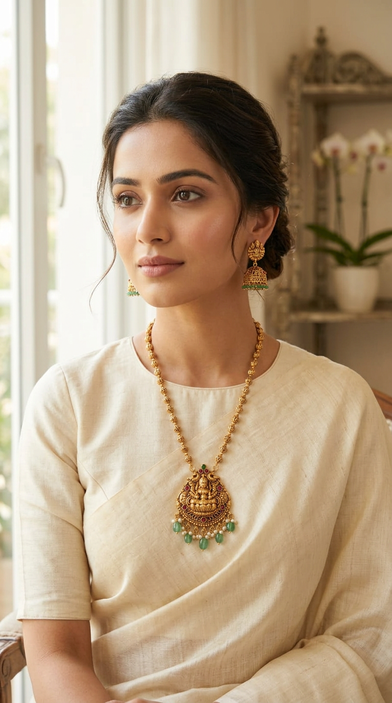 Lakshmi Pendant short necklace set(16 inch)