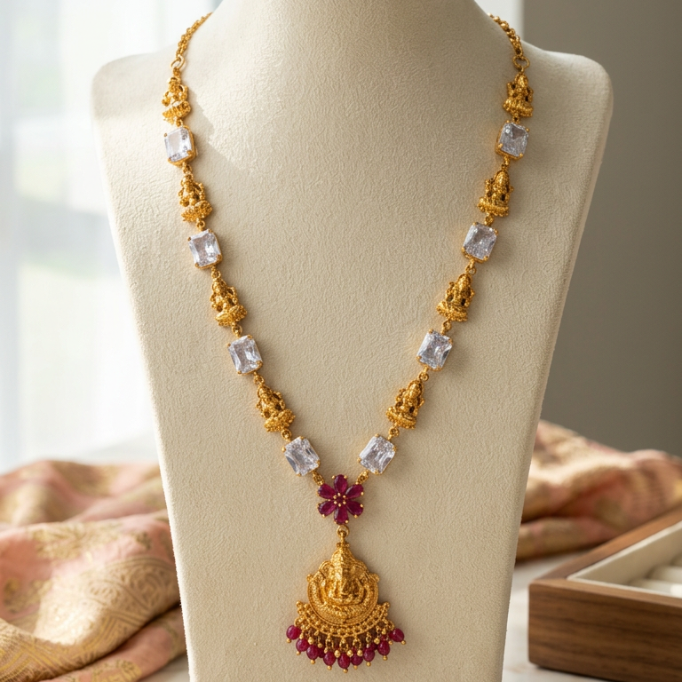 Gold Plated traditional Necklace with Ruby