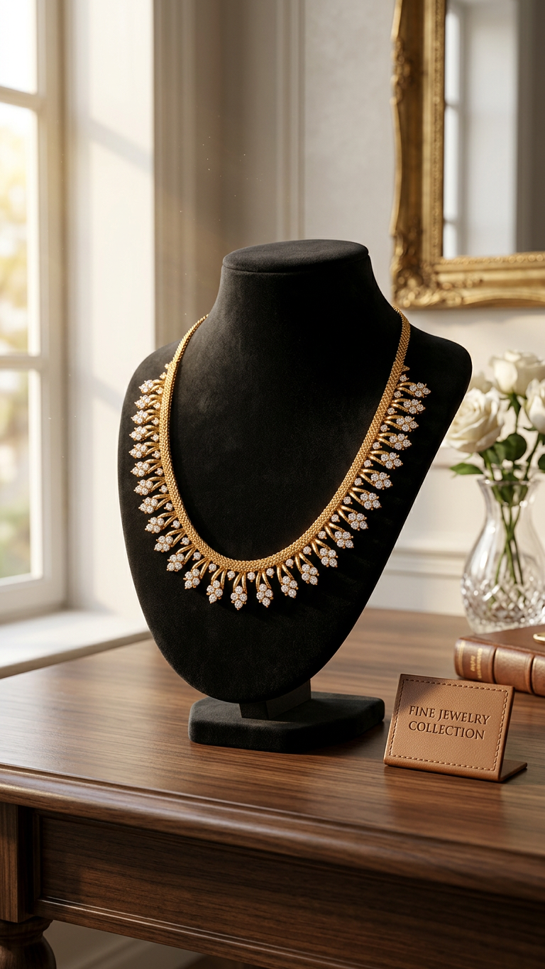 Gold Plated Necklace with white stones