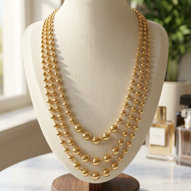 Gold Plated 3 layered bead Necklace