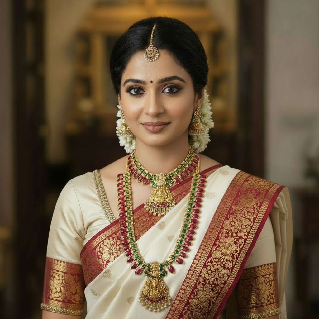 Lakshmi Necklace combo set(Red)