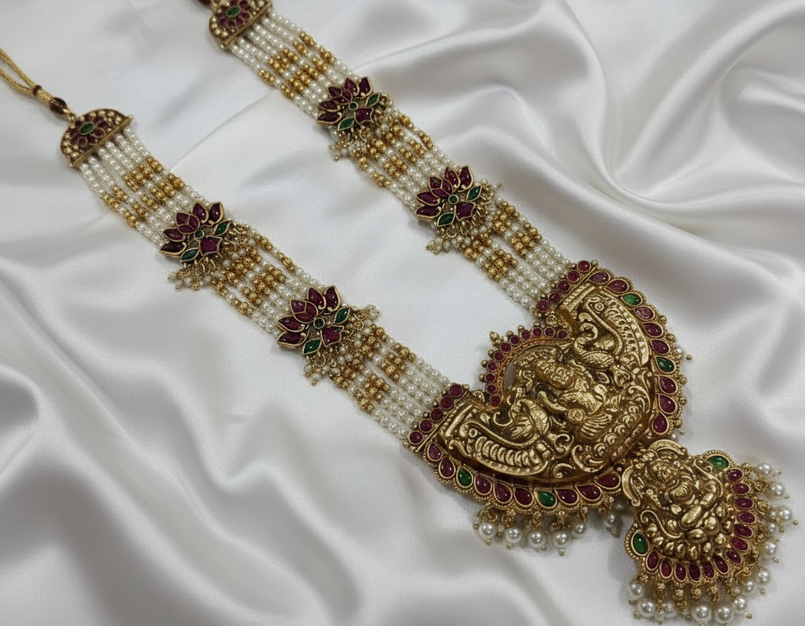 Lakshmi Pearl and Golden Beads Antique Long Haram