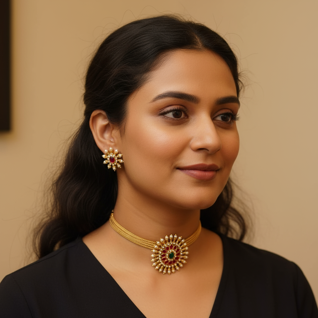 Emerald and Ruby Choker Necklace set