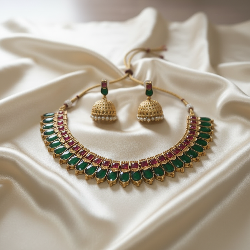 Emerald Green Palaka Necklace set
