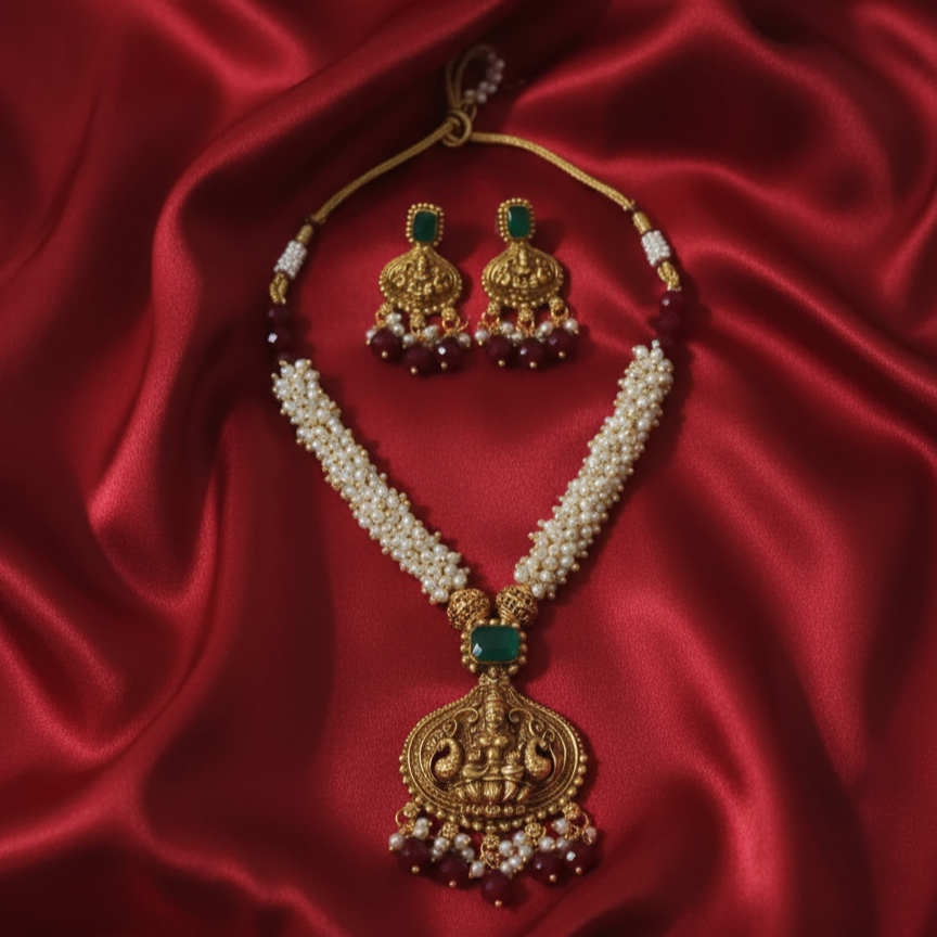 Traditional Lakshmi Pearl Necklace Set