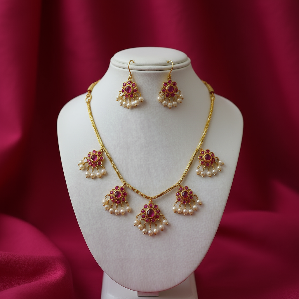 Premium Design Pearl Ruby Necklace Set