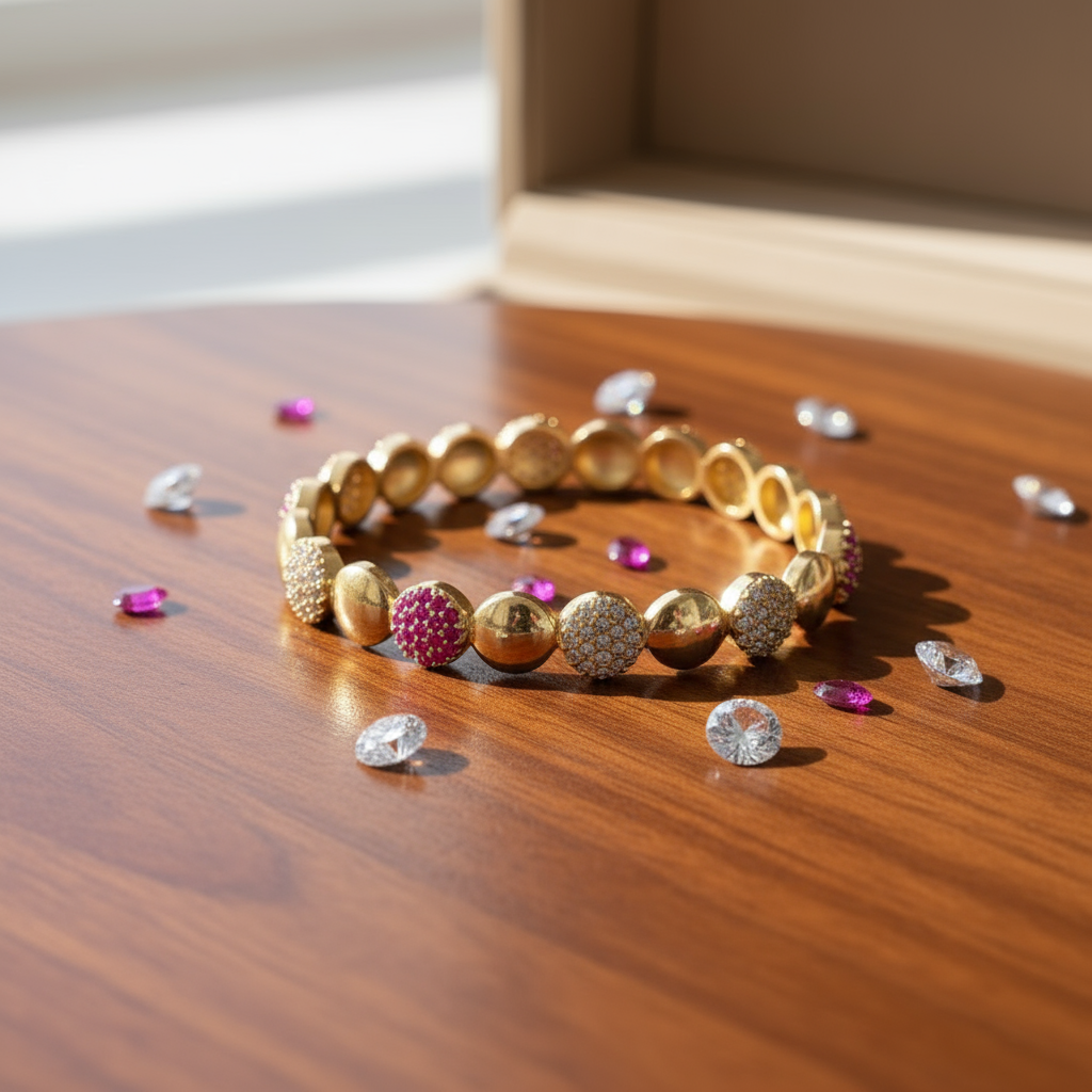 Gold Plated Bangle with Ruby and white stones(1 piece)