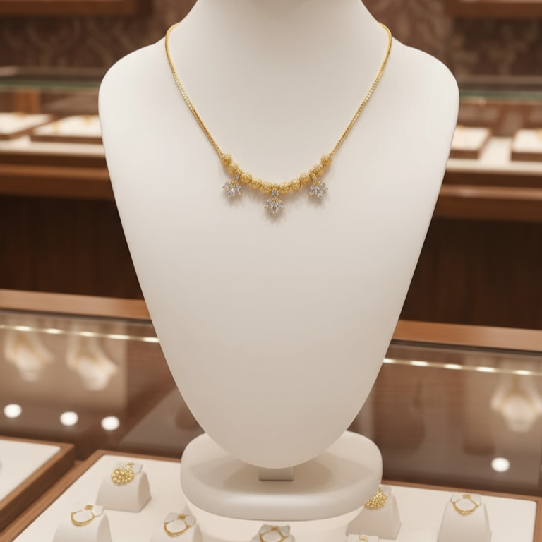 Gold Plated white stone Pendant Necklace