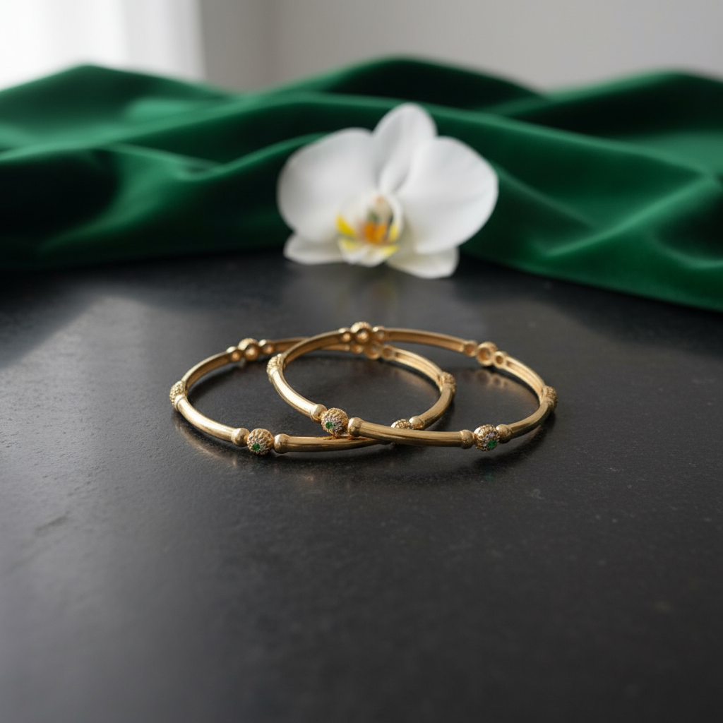 Gold Plated Bangle with white stones set of 2