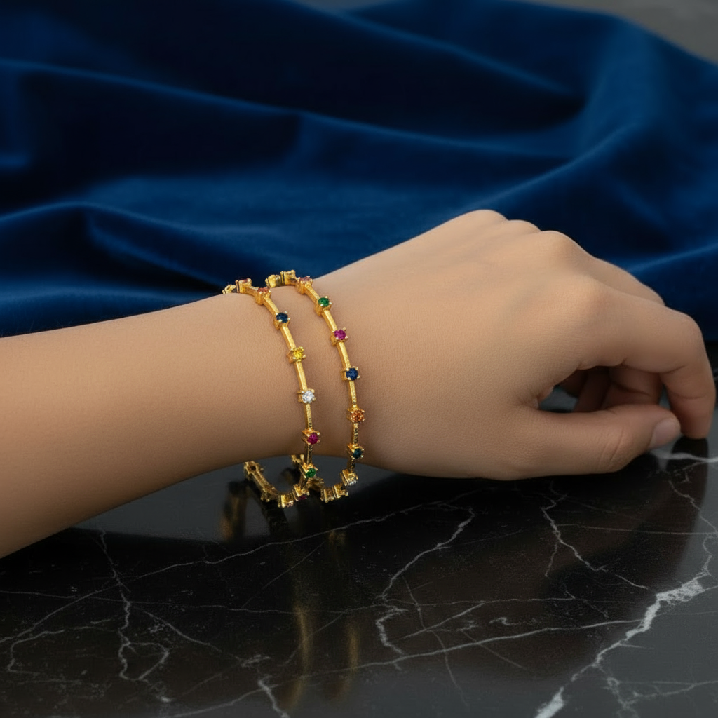 Gold Plated Bangle with stones set of 2